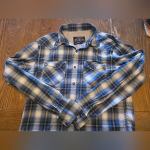 American Eagle Outfitters Blue and White Plaid Vintage Fit Snap Button Shirt. Sm